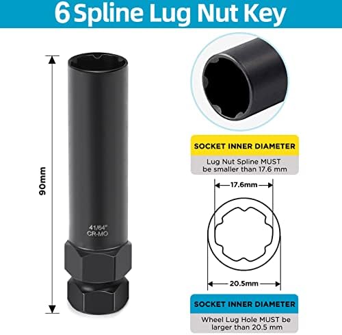 Gireoran 2 парче 6 Spline & 7 Spline Lug Nut Cell, Spline Lug Out Socket, SAE/Metric Wheel Demance Tool Tool за лесна инсталација и отстранување