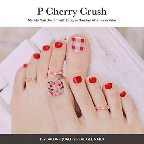 [P Cherry Crush] Вистински гел лента за нокти од Охара - 30 парчиња со подлога за подлога, мини датотека за нокти, дрво стапче, комплет