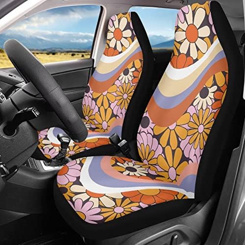 Womenените лесно инсталираат симпатичен автомобилски заштитник на седиштето хипи цветно печатење предни капаци за предните седишта за