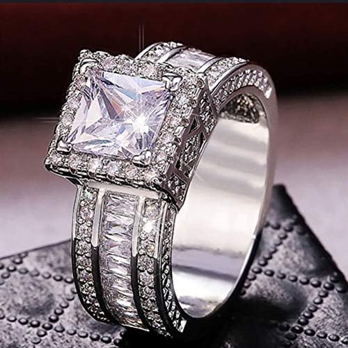 Womenените ветуваат ринг -пресечен скапоцен камен, венчален прстен Прекрасен принцеза симулирана дијамантска бакарна ангажман прстен