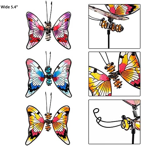 Juegoal сет од 3 декор за градинарски пеперутки, 20 инчи шарени пеперутки, стакло и метални дворови уметнички украси за мајка,