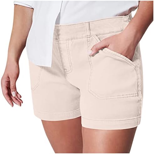 Zlovhe Twill Shorts Women, женски меки истегнување на кратки странични џебови меко чувство без копче и без патент ласкаво вклопување