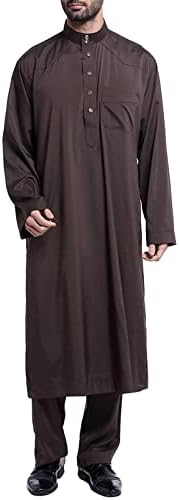 Кошули за фустани за мажи BMISEGM машки обични муслимански арапски средни цврста боја јака со долга ракавица