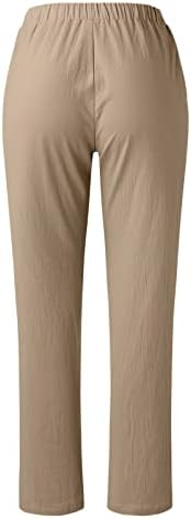 Yubnlvae панталони за жени со висока половината еластична лабава вклопување S-5xl трендовски обични со две џебови цврсти панталони