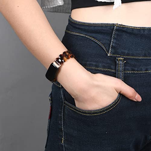 Ilvanya смола моден часовник бенд компатибилен со Fitbit Luxe, тенка нараквица од лента за смола од не'рѓосувачки челик за замена