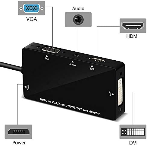 Angusplay HDMI до VGA DVI HDMI адаптер со Audio 4 во 1 излезен видео конвертор поддршка 1080p компатибилен со лаптоп ТВ-поставка-топ кутија итн., Црно