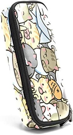 Doodle Симпатична мала мачка вектор Беспрекорна шема 84x55in кожа молив со молив, торба со пенкало со двојна патентирана торба за чување