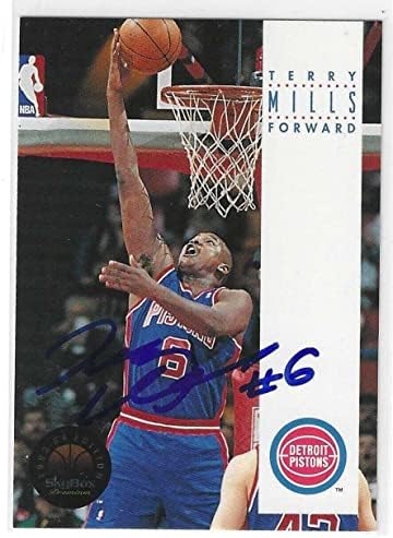 Тери Милс потпиша 1993/94 Скај кутија картичка 68 Детроит Пистонс - Кошаркарски автограмирани картички