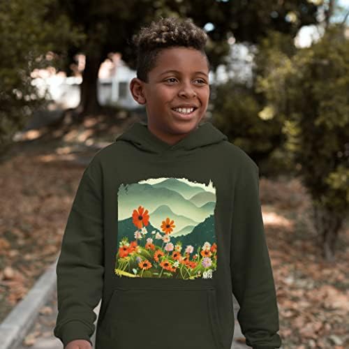 Цветен пејзаж Детски сунѓерско руно худи - Планини Детска худи - Уметнички печати Худи за деца