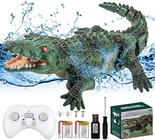 Yisoopei далечински управувач за пливање крокодил | 2,4Gz реален RC крокодил за базен, када или езеро | Играчка за пливање во должина од 13,7 инчи за деца од 6 години или повеќе