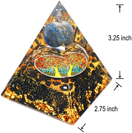 Лулу кутија пирамида комбо тигарска очите сфера црна турмалин кристална предводена база на дрво
