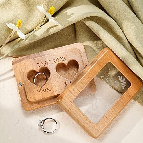 Прилагодена прстен кутија за 2 прстени Персонализирани врежани дрвени прстенести кутии за ангажман на прстен за накит за накит предлог за свадбени