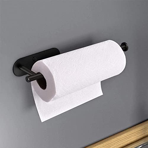 Под држачот на пешкир за хартија за хартија, држач за лепило за хартија под кабинетот wallид монтирање за кујнска хартиена крпа, црна хартиена