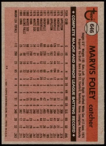 1981 Топпс 646 Марвис Фоли Чикаго Вајт Сокс ВГ/Екс Вајт Сокс