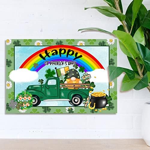 Дрвен знак Св.Патрик Зелен камион Гном Кловерс знак среќен тенџере со злато виножито дрво wallидни плакети среќни шарми среќни Свети Патрикс