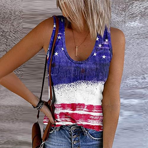 4 -ти јули резервоарот за жени на жените Американско знаме летни обични кошули без ракави, патриотски starsвезди ленти Атлетски