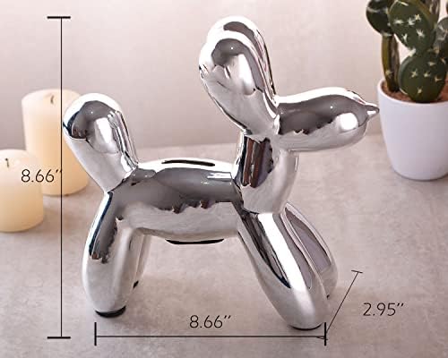 Whjy модерен стил балон кучиња свинче банка, украс за мебел во нордиски стил, електропланирано балоно куче - сребро