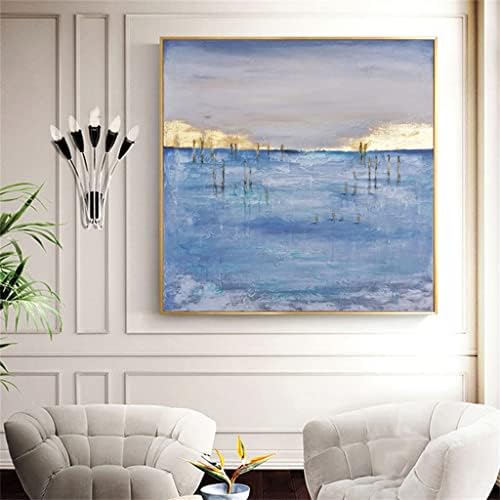 Houkai рачно изработено сино море злато фолија масло сликарство wallидна уметност платно сликарство апстрактно wallидно сликарство дневна соба