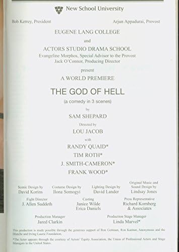 Богот на пеколот, ова списание е во одлична состојба. Погледнете ја фотографијата Off-Broadway Playbill + Ренди Кваид, Тим Рот, Френк