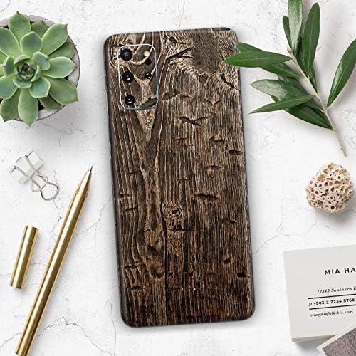 Дизајн Скинц груби текстурирани темни дрвени штици Заштитени винил декорална обвивка за обвивка на кожата компатибилен со Samsung Galaxy S20
