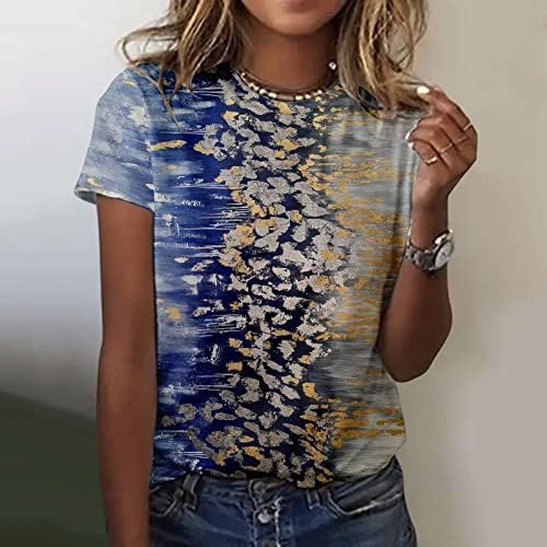 Женски пролетен летен цвет отпечатен краток ракав o врат маица врвни суви технолошки кошули жени