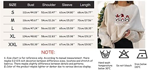Christmasенски Божиќни влезови забавни графички принтрични екипаж вратот со долги ракави џемпери лесни атлетски худи жени