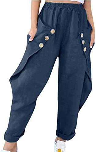 Miashui плус големина панталони за жени модни жени лабави цврсти памучни големи џебови Обични панталони женски дното на женските панталони