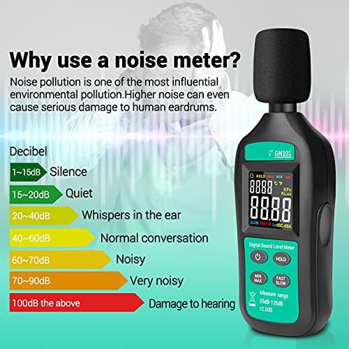 Мерач на дигитална бучава од Jieseing 35DB-135DB Decibel Meter LCD дисплеј Мерач на звук на звук на звук со висока прецизност на звук