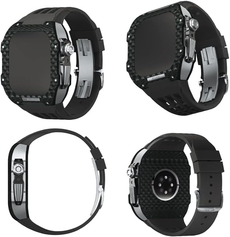 Велоре Флуорорубер Часовник Бенд Јаглеродни Влакна Рамка за Apple Watch 8/7/6/5/4/SE, Луксузни Часовници Од Јаглеродни Влакна Компатибилен со