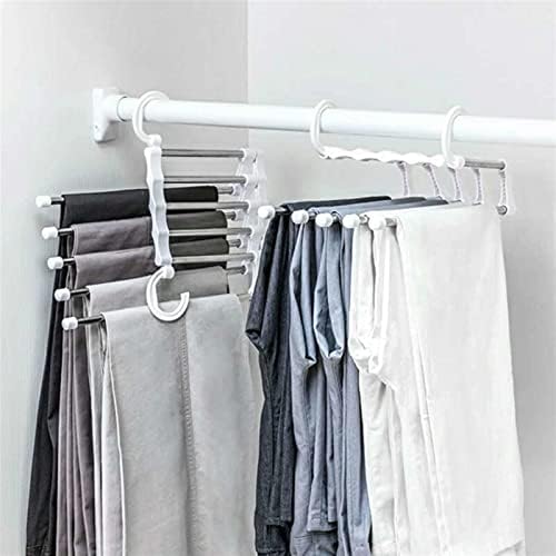 Мулти-функција 5 во 1 панталони закачалки од не'рѓосувачки челик прилагодливи панталони за складирање решетката за складирање на гардероба