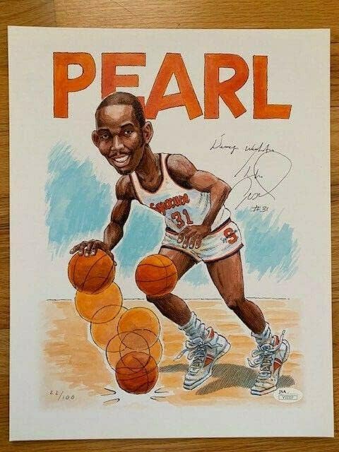 Перл Вашингтон потпиша 11x14 во боја на печатење Прекрасно+ретка сиракуза Бк ЈСА - Автограмирани НБА фотографии