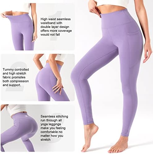 Подобри женски хеланки на јога со високи половини дебели јога панталони со џебови Атлетски тренинзи за тренингот за жени со големина