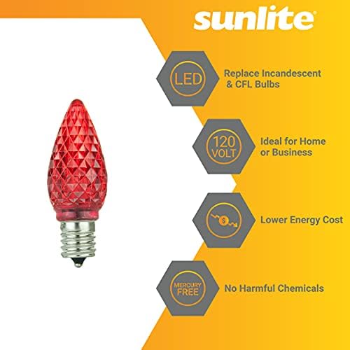 Sunlite 80707 LED C9, Празник Декоративни Сијалица, 0.4 Вати, E17 Средно База, Фацетирани Божиќ-Светла; Ноќна Светлина, Црвена, 6 Брои