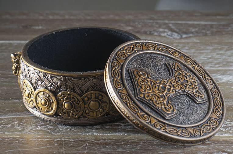 Подарок Од Giftрос Нордиски Стари Богови Викиншки Јазол Тор Чекан Мјолнир Со Змеј Долгогодишен Проу Декоративен Накит За Складирање Тркалезна