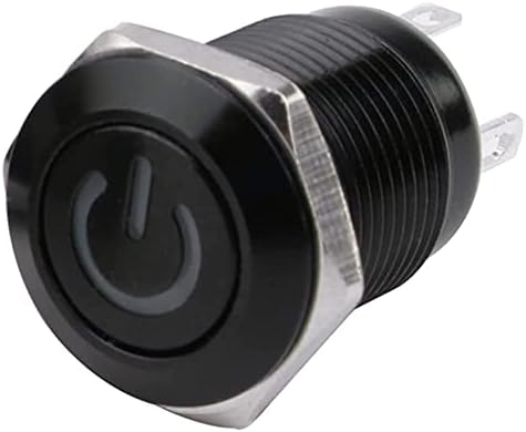 TPUOTI 12mm Водоотпорен оксидиран прекинувач за црно метално копче со LED ламба Моментно вклучување на компјутерски прекинувач за напојување 3V 5V 6V 12V 24V 220V