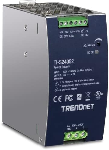 Trendnet 120 W единечен излезен индустриски напојување со дина-железнички напојување, екстремно-25 до 70 ° C Работно темпо, напојување со електрична