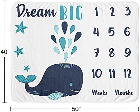 Слатка Jојо Дизајнс Сино кит момче или девојче со пресвртница месечно новороденче раст од прва година раст на душекот за бебиња за туширање,