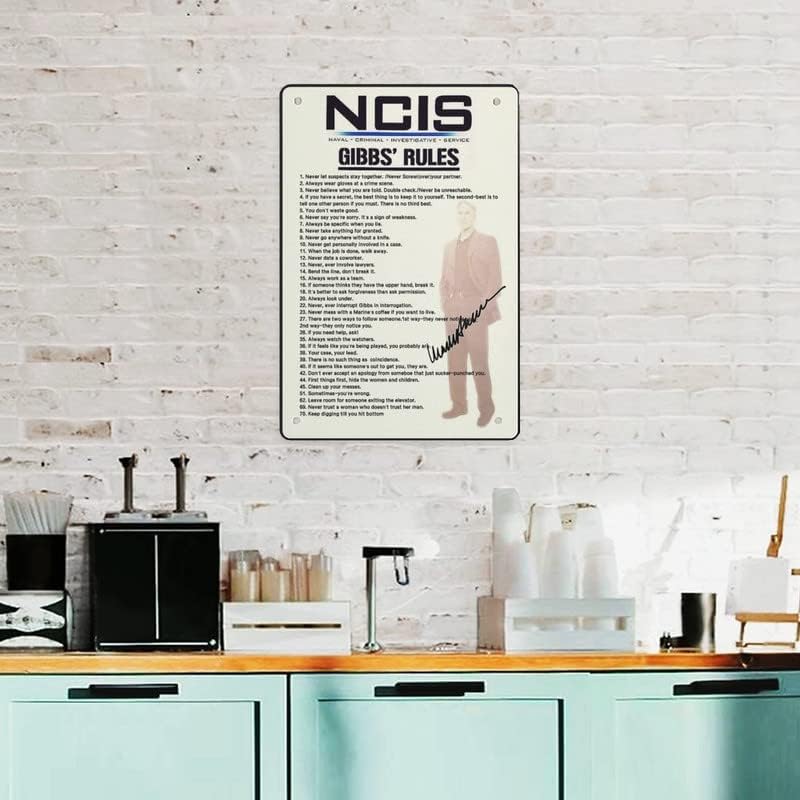 КДЛИ ТВ -шоу NCIS GIBBS правила Лерој ethетро Гибс фрли потпис лимен метал знак wallид декор Смешна декорација за дома кујна бар