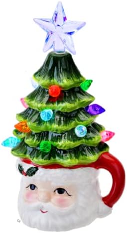 Ganz MX185168 LED светло осветлување на Дедо Мраз со дрво мини трепер, висина од 5,25 инчи, керамика и пластика