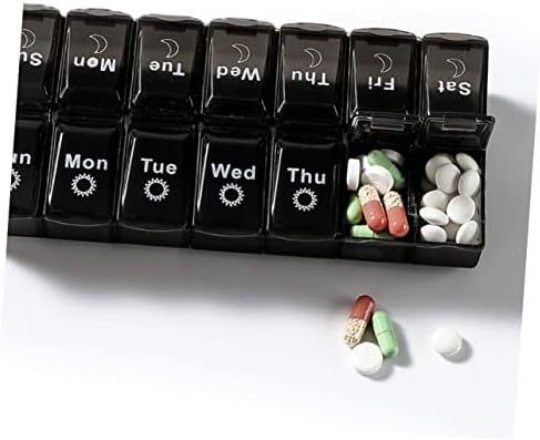 Хемотон 2 парчиња 1 сет 14 кутии за лекови за лекови за лекови, кутија неделно пилулатор за пилула кутија за чанта црна кутија за складирање,
