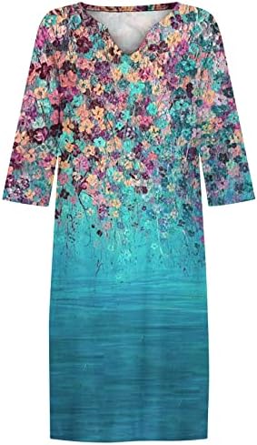 Летни Фустани За Жени 2023 V Вратот Печатени Фустан Вратоврска Боја Цветни Секојдневен Фустан Дами Миди Ракави Плажа Облека
