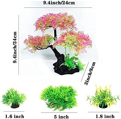 Dociwoo Аквариумски растенија риба резервоар украси, пластични вештачки растенија риби скриени дрвја сет, аквариум резервоар за вода