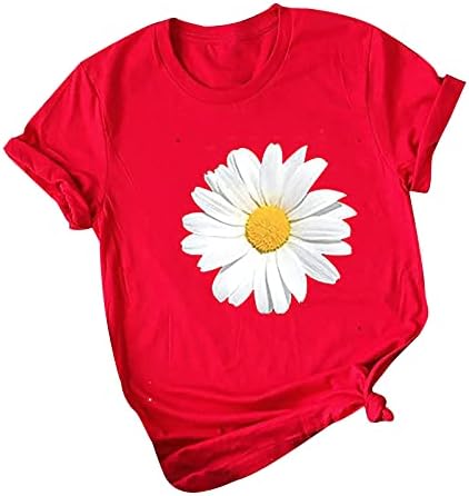 Плус големина врвови за жени цветни печатени маички летни кратки ракави симпатични маички o-вратот на вратот лабава маица обични блузи