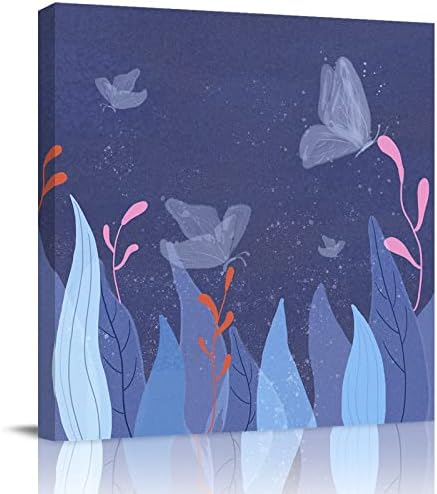 GSYPO платно wallидна уметност Апстрактна пеперутка сина боја растенија со соништа модерни уметнички дела печатени на платно - масло сликарство за wallиден декор - истег?