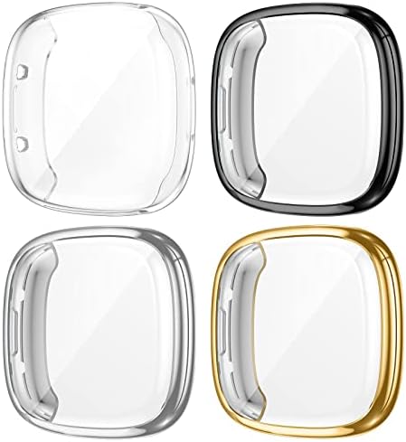 [4 пакет] Случајот за заштитник на екранот за реплуто за Fitbit Versa 4/Fitbit Sense 2, мек TPU браник солиден позлатен додаток за заштитна