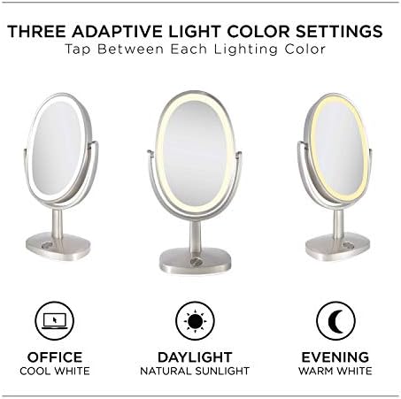 Задро Њупорт 10 од 18 Овална LED Осветлена Шминка Огледало СО Зголемување 5X/1x Контрола На Допир Шминка Огледало Со Светла