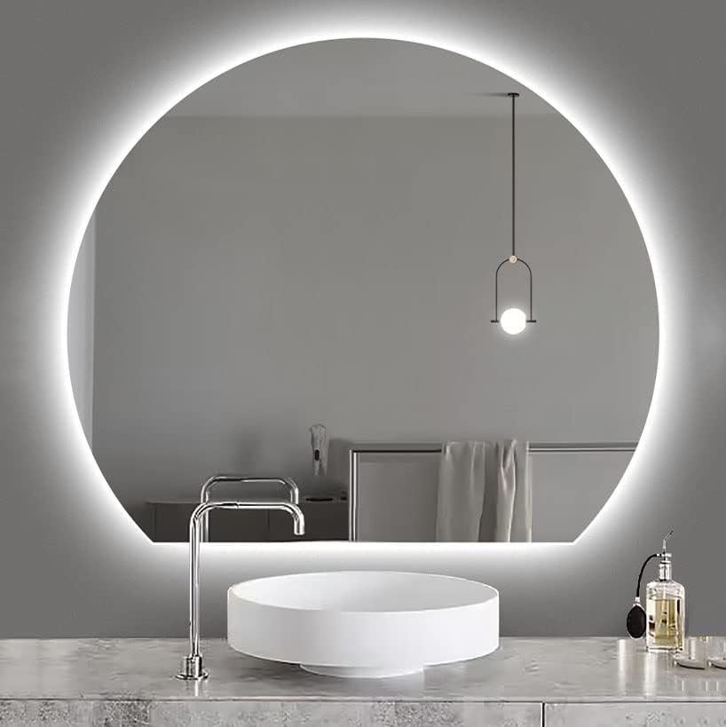 Полусечено Огледало Во Бањата СО LED Светла, Без Рамка Осветлено Ретровизорско Осветлување, Обликувано, Монтирано На Ѕид