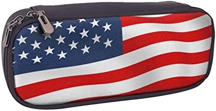 DCARSETCV Американско знаме Патриотски молив случај, симпатична пенкало со молив, кутија Пу кожен флип молив торбичка канцеларија за