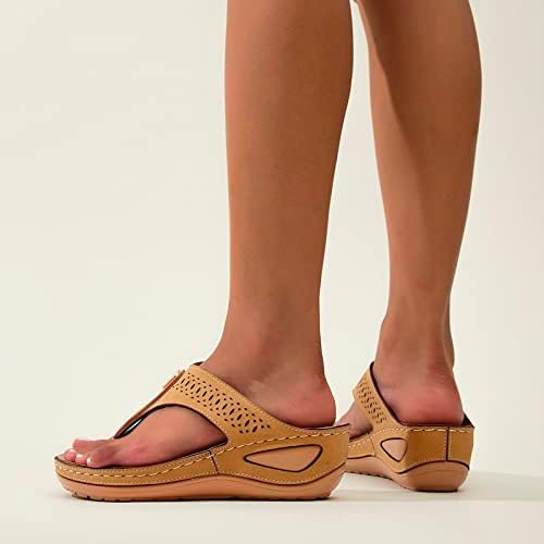 Гуанјуан кожен сандали женски римски чевли со лак за поддршка клип пети прсти жици клин од сандали сандал плажа патување флип флоп