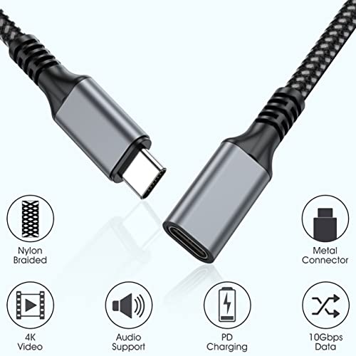 УСБ Ц продолжение кабел 6ft, тип Ц продолжение на кабелот USB 3.1 Полнење на кабел за проширување на машки до женски и Sync Компатибилен